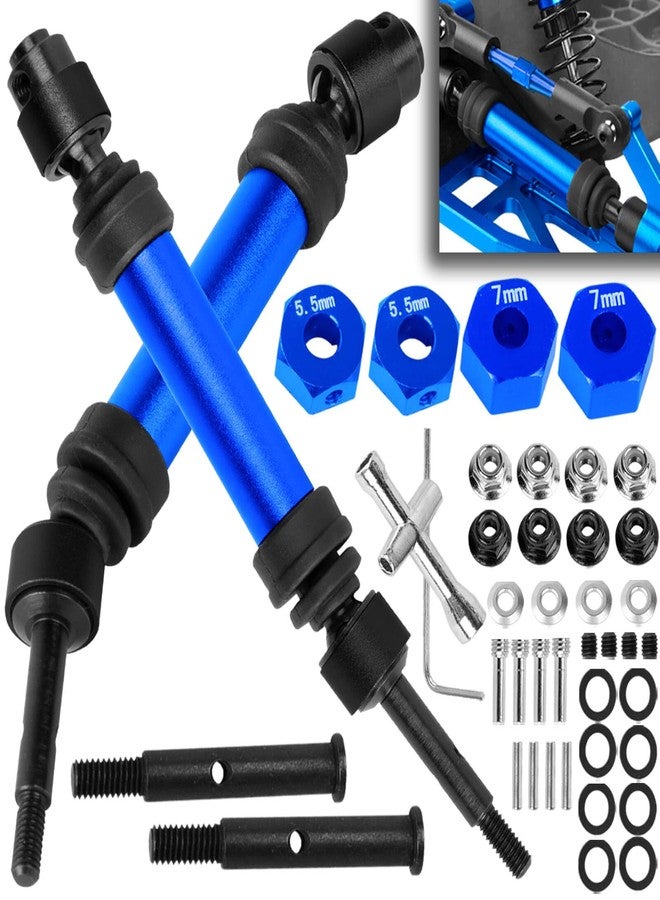 قطع غيار مُحسّنة لمحاور عمود الدوران من BRCatWPark لسيارات Rustler 2WD (VXL)/Stampede 2WD (VXL) بمقياس 1/10، مصنوعة من فولاذ RC رقم 45، قطعتان من أعمدة الدوران CVD مع وصلات سداسية، لون أزرق داكن - Image 1